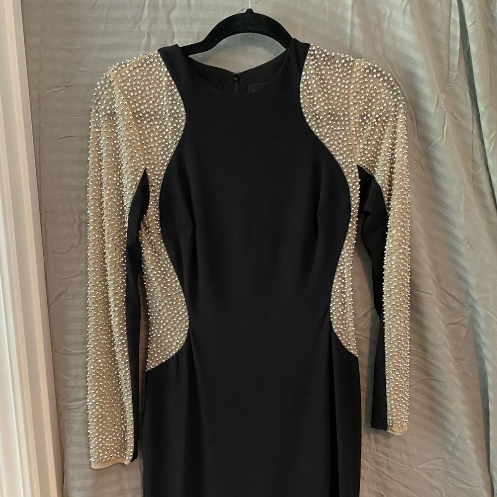 Gorgeous black dress with sheer beaded sleeves